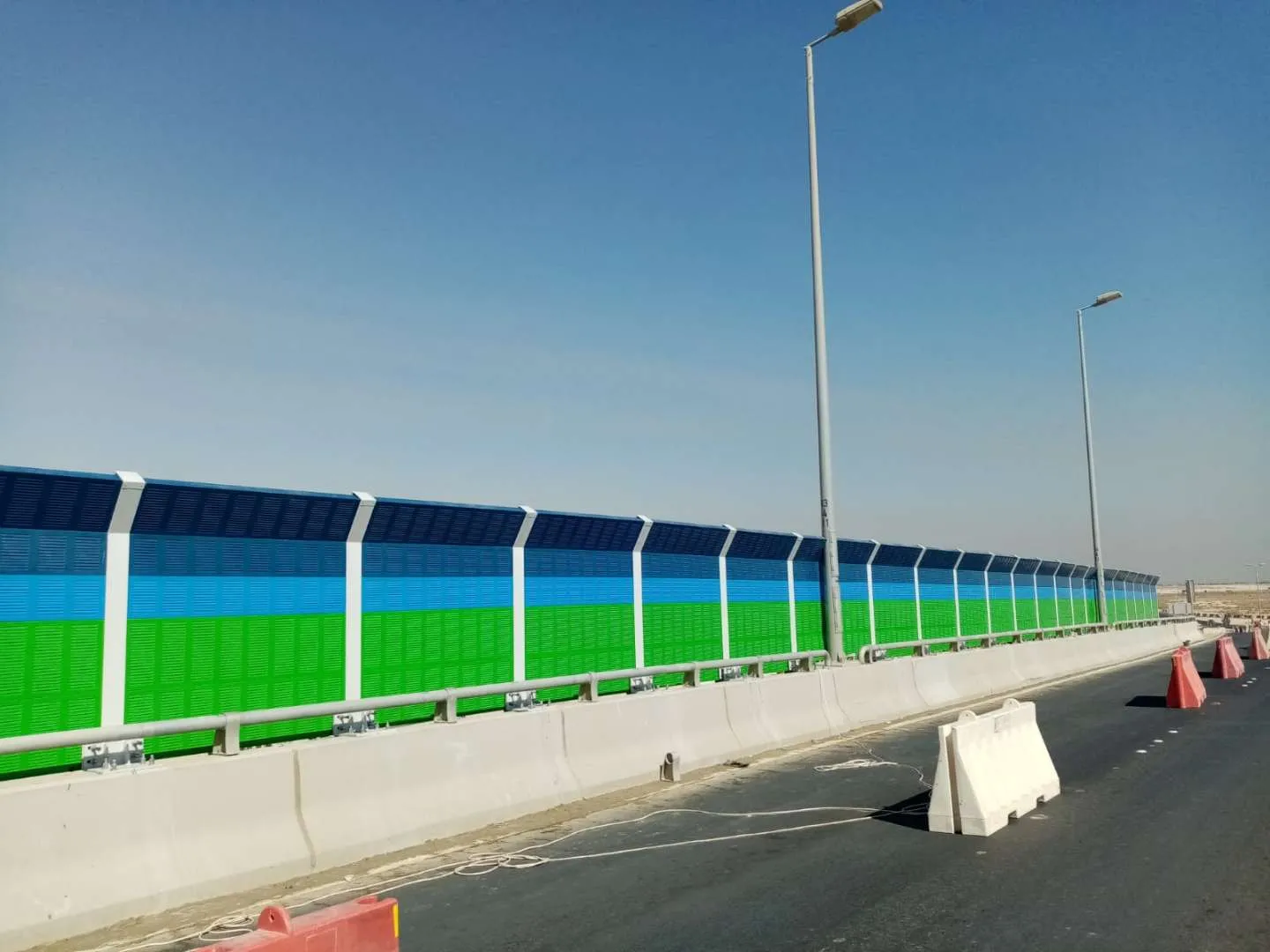 Metal louver noise barrier installed at Kuwait AZPS Bridge project site