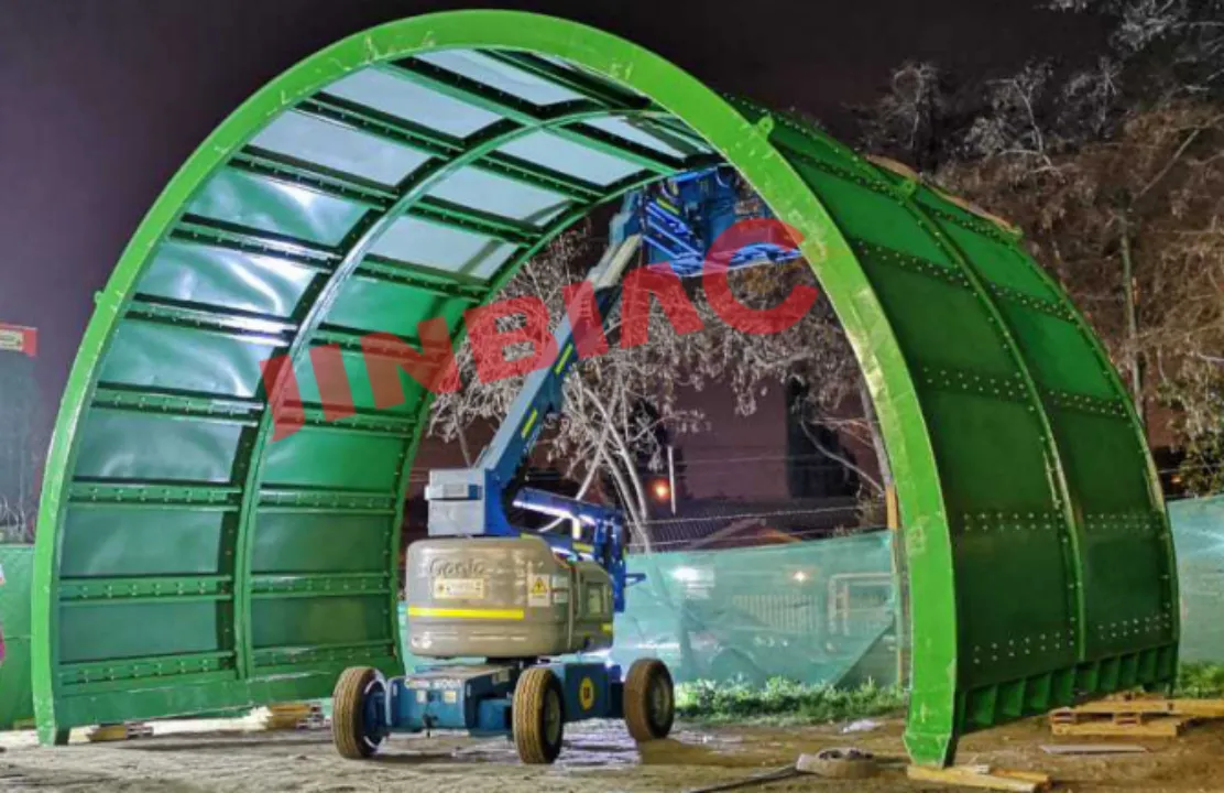 Durable fully enclosed noise barrier providing sound insulation at Chilean subway station