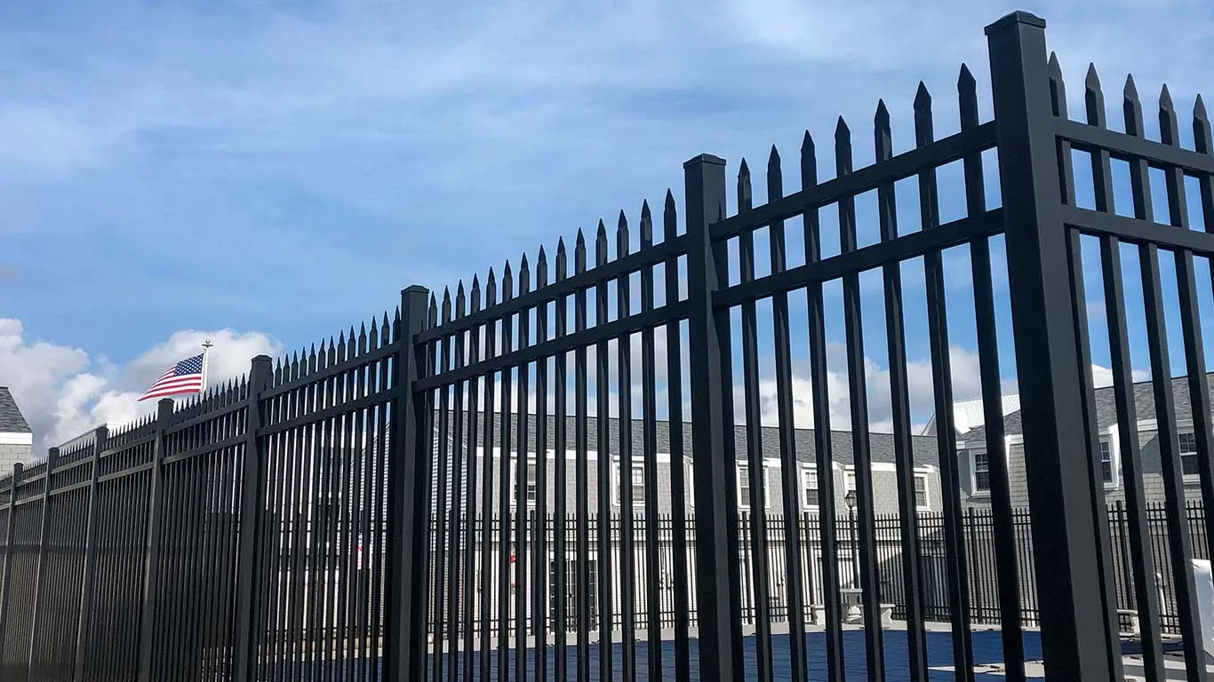 Industrial steel fence installed for security and perimeter protection