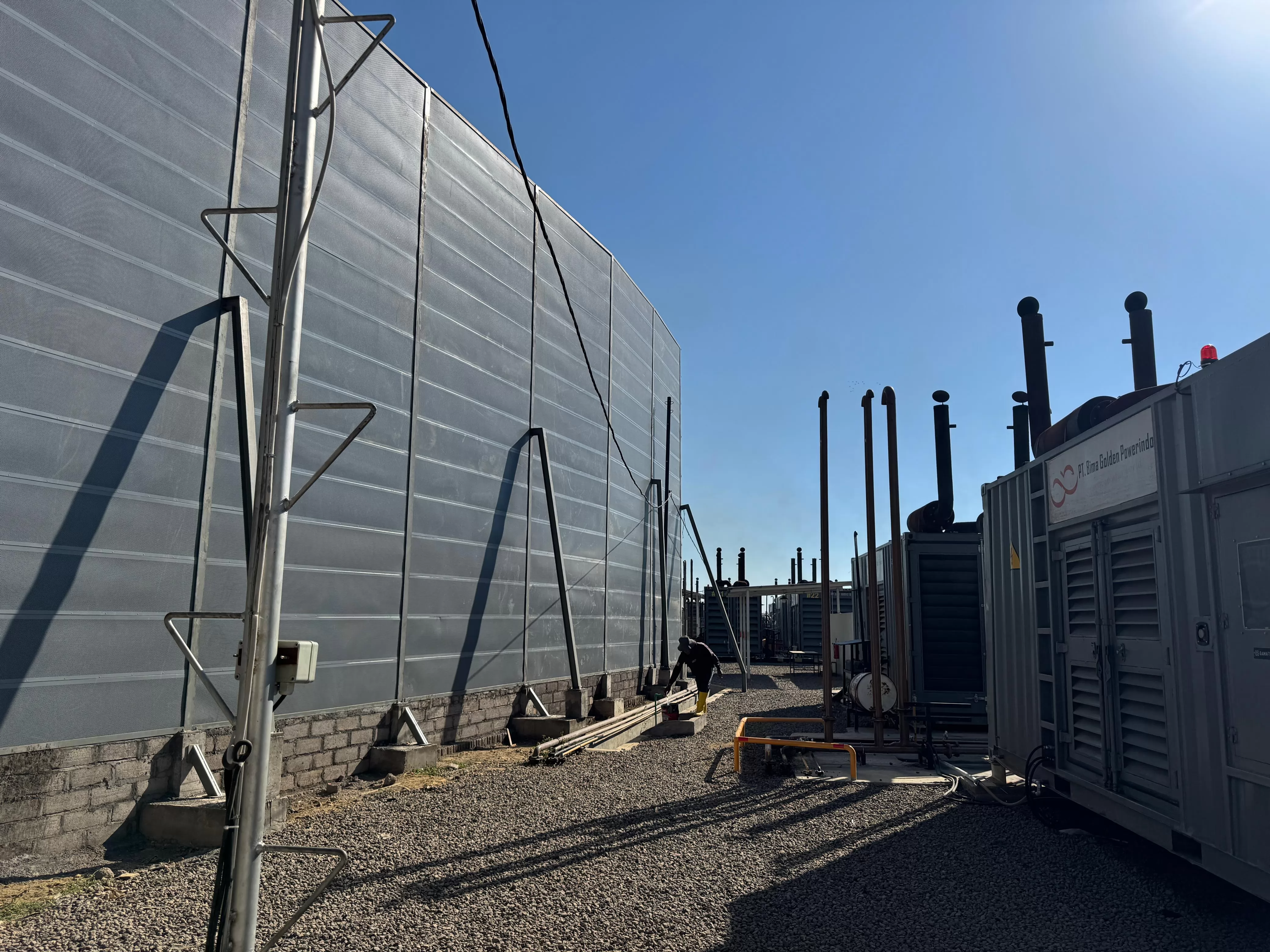 8m high industrial noise barrier enclosing power plant generators in Indonesia